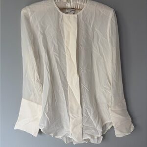 Club Monaco Silk Cream Button-Up Blouse
